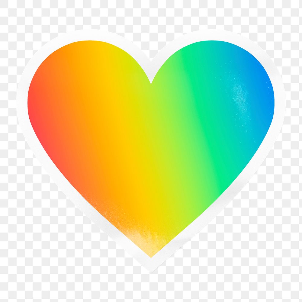 Rainbow gradient png heart badge sticker on transparent background