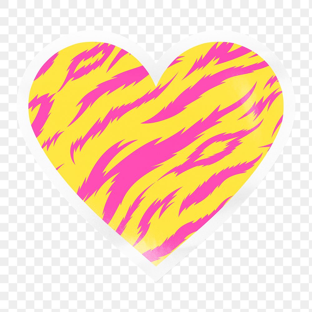 Tiger stripes pattern png heart badge sticker on transparent background