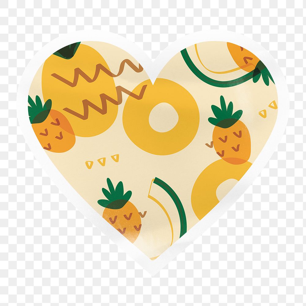 Tropical pineapple png pattern heart badge sticker on transparent background