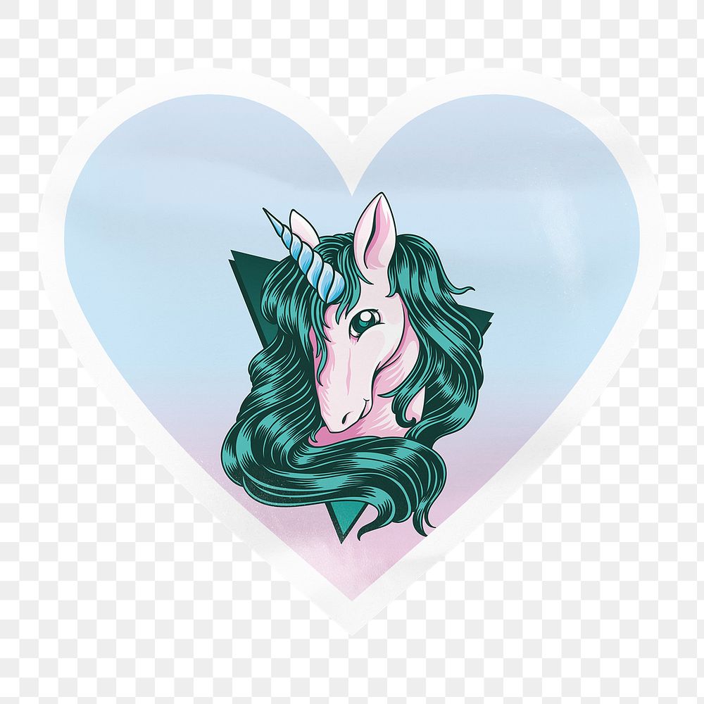 Unicorn png heart badge sticker on transparent background