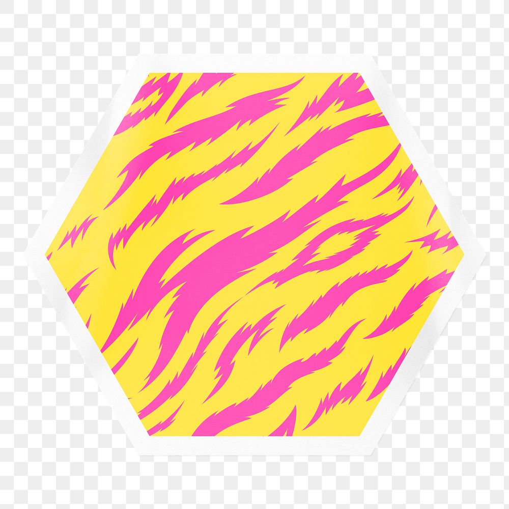 Tiger stripes pattern png sticker, hexagon badge on transparent background