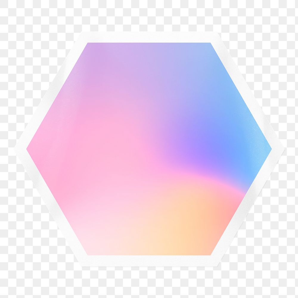 Pink holographic png sticker, hexagon badge on transparent background