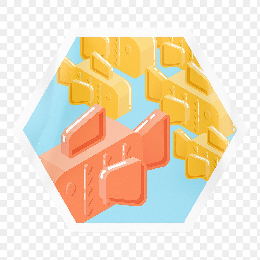 Cute goldfish pattern png sticker, hexagon badge on transparent background
