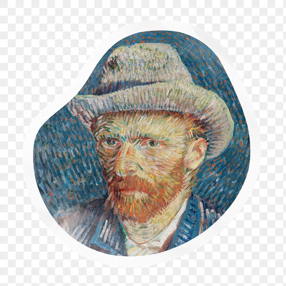 Van Gogh's png Self-Portrait badge sticker on transparent background, remixed by rawpixel