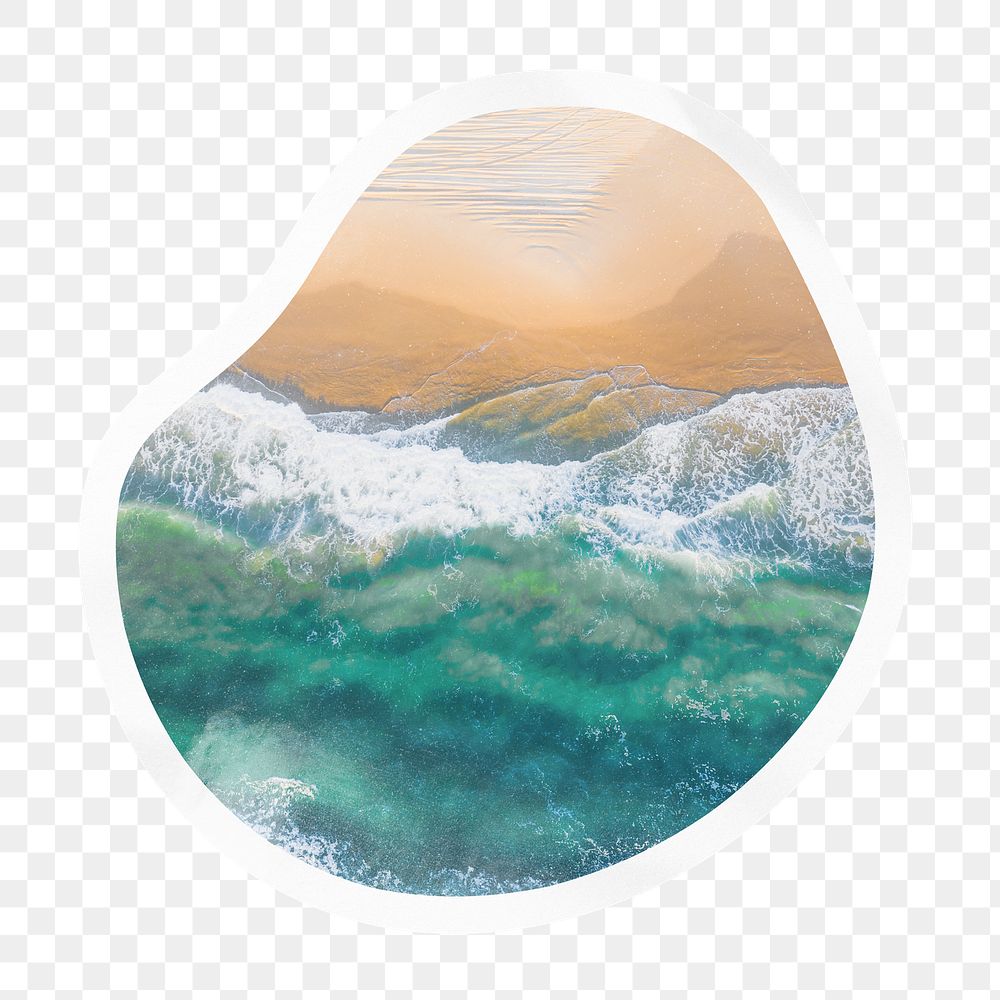 Beach wave png badge sticker on transparent background
