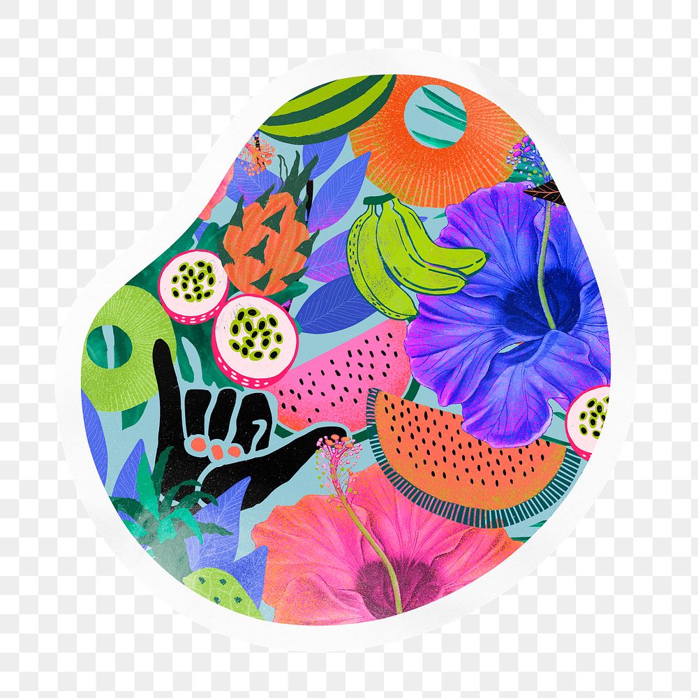 Exotic tropical png pattern badge sticker on transparent background