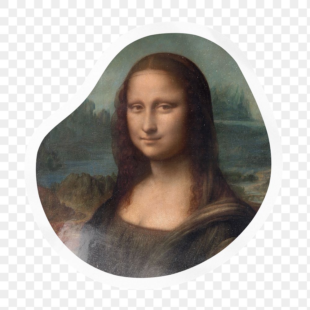 Mona Lisa png badge sticker on transparent background, remixed by rawpixel