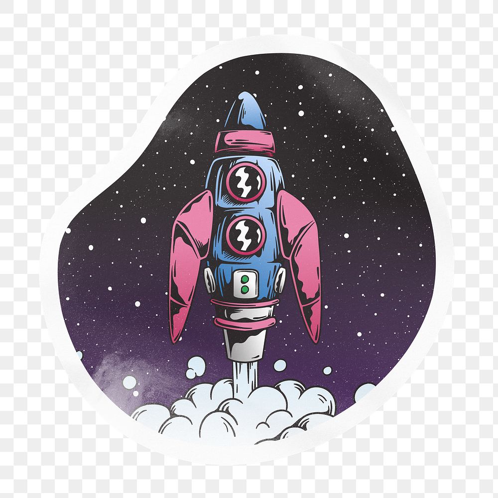 Space rocket png badge sticker on transparent background