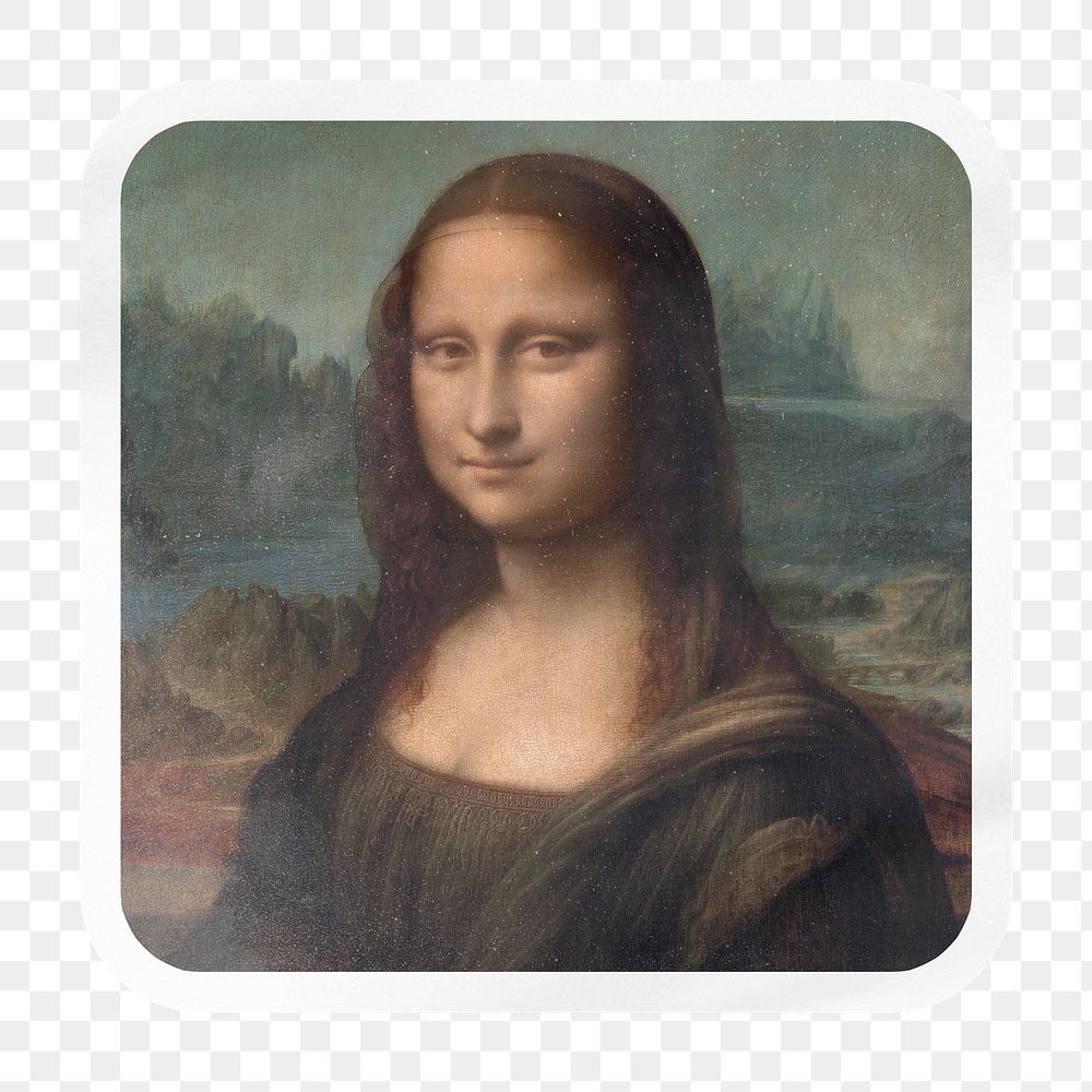 Mona Lisa png square badge sticker on transparent background, remixed by rawpixel
