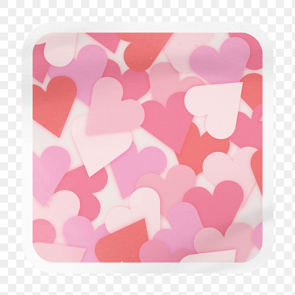 Pink heart pattern png square badge sticker on transparent background