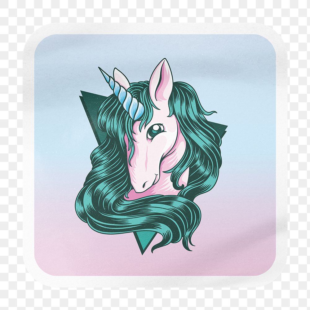 Unicorn png square badge sticker on transparent background