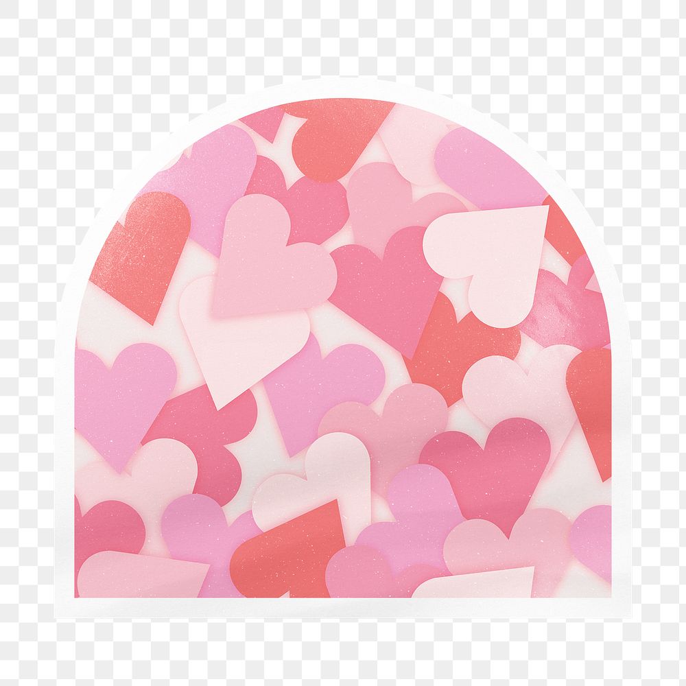Pink heart pattern png arc badge sticker on transparent background