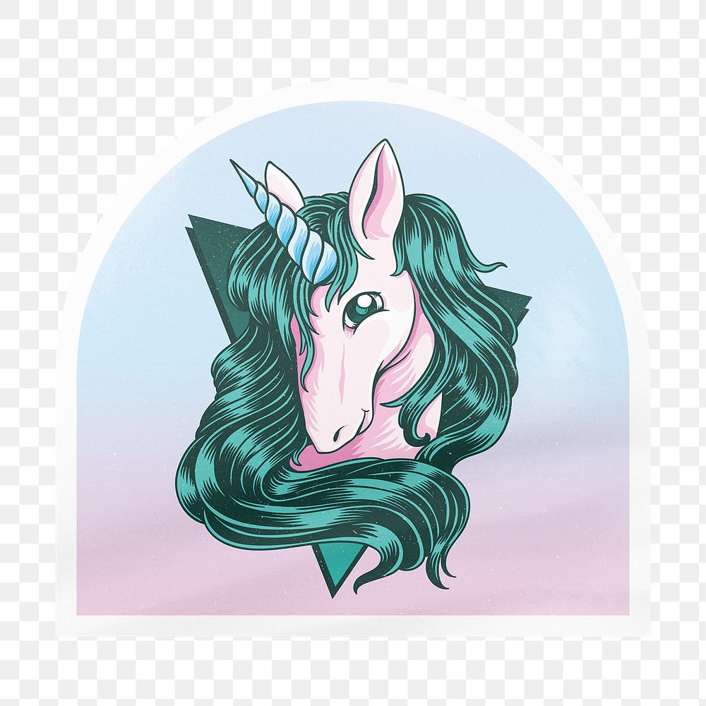 Unicorn png arc badge sticker on transparent background