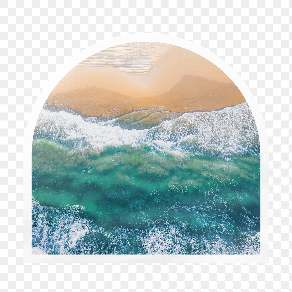 Beach wave png arc badge sticker on transparent background