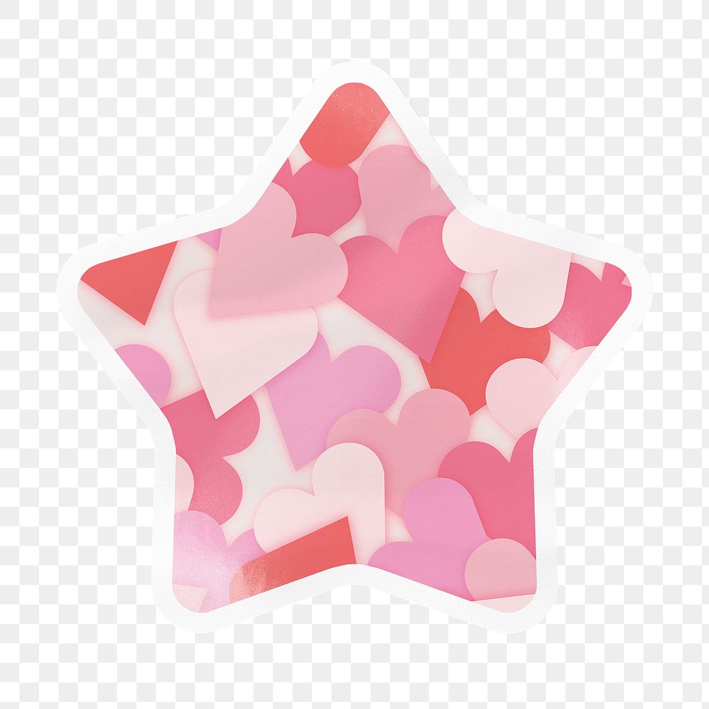 Pink heart pattern png star badge sticker on transparent background