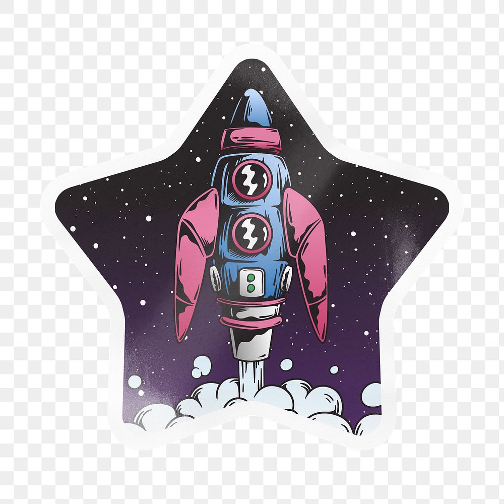 Space rocket png star badge sticker on transparent background