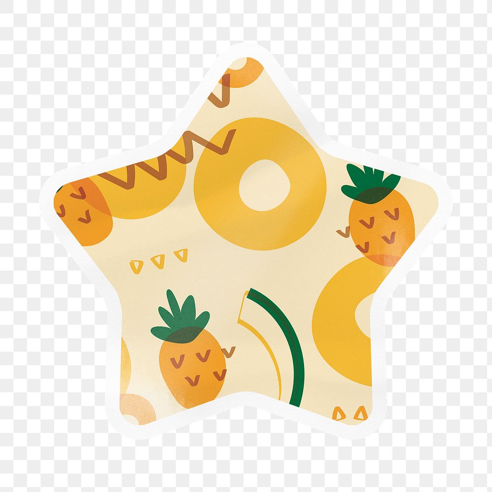 Tropical pineapple pattern png star badge sticker on transparent background