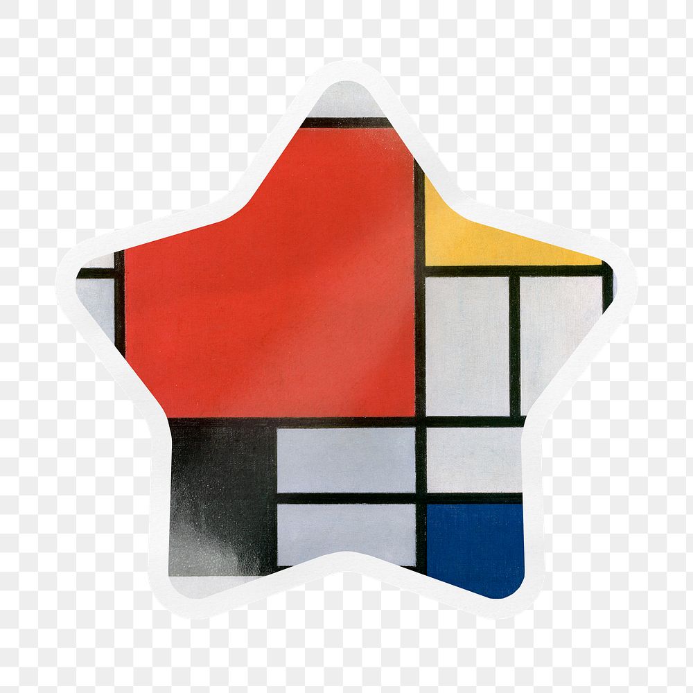 Piet Mondrian's png abstract pattern star badge sticker on transparent background, famous artwork remixed by rawpixel