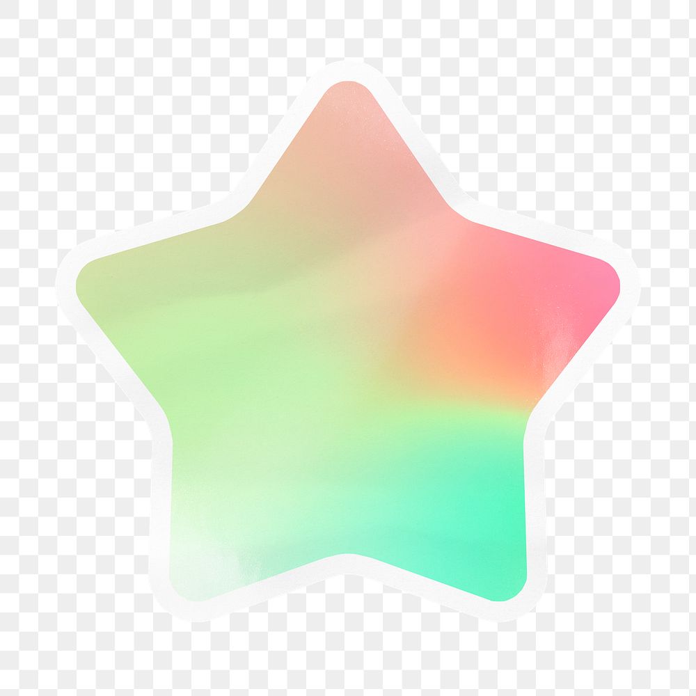 Green holographic png star badge sticker on transparent background