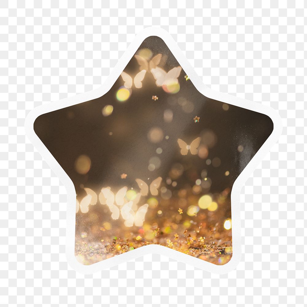 Butterfly bokeh png star badge sticker on transparent background