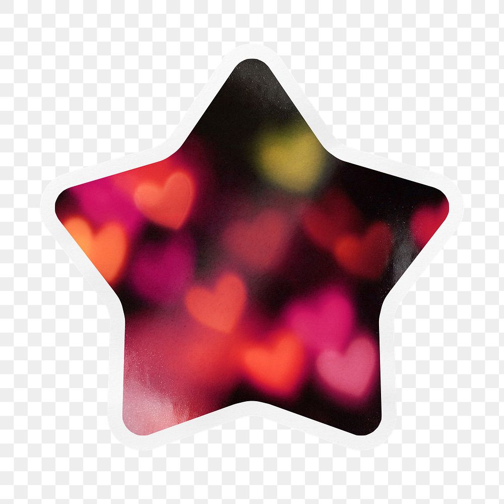 Heart bokeh png star badge sticker on transparent background