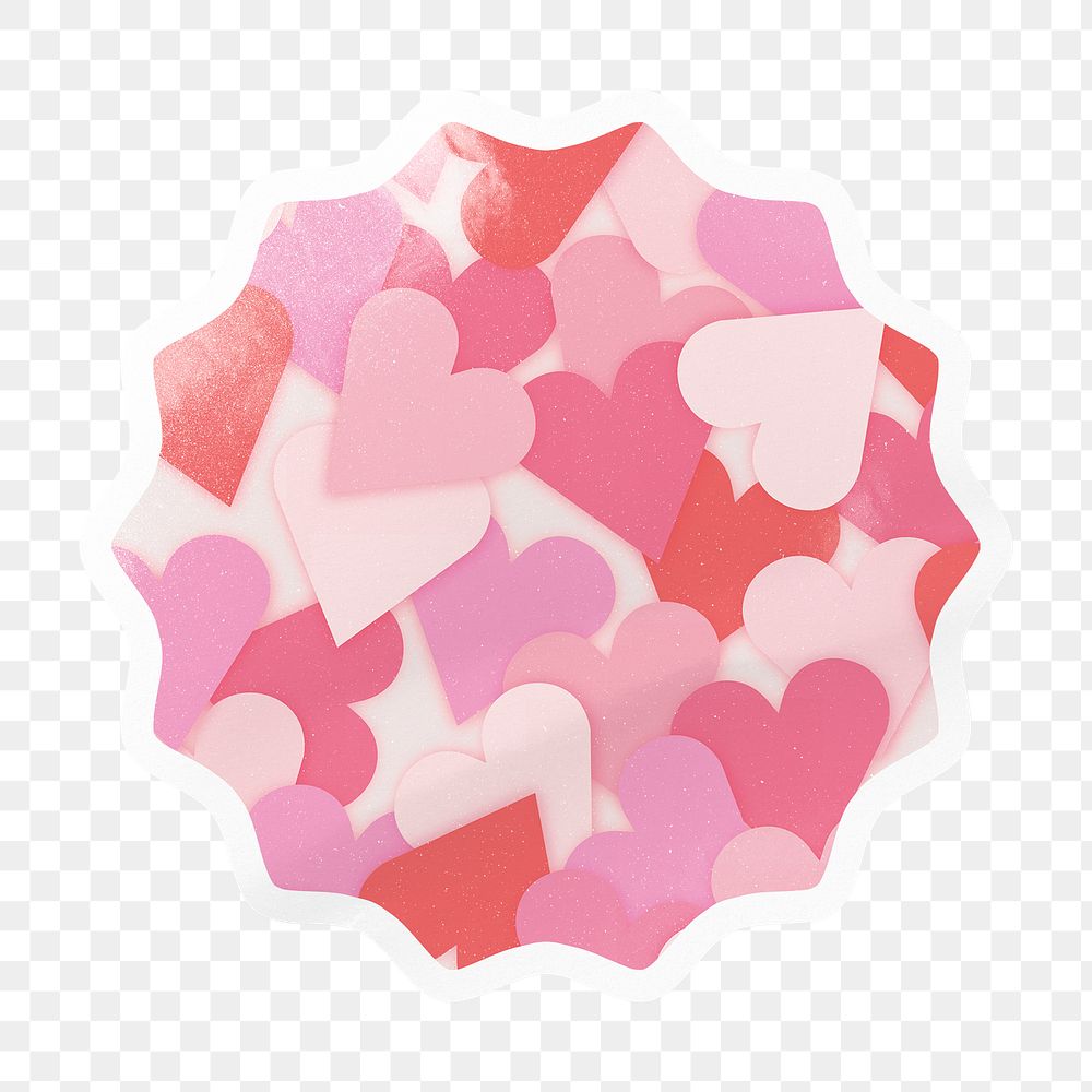Pink heart pattern png starburst badge sticker on transparent background