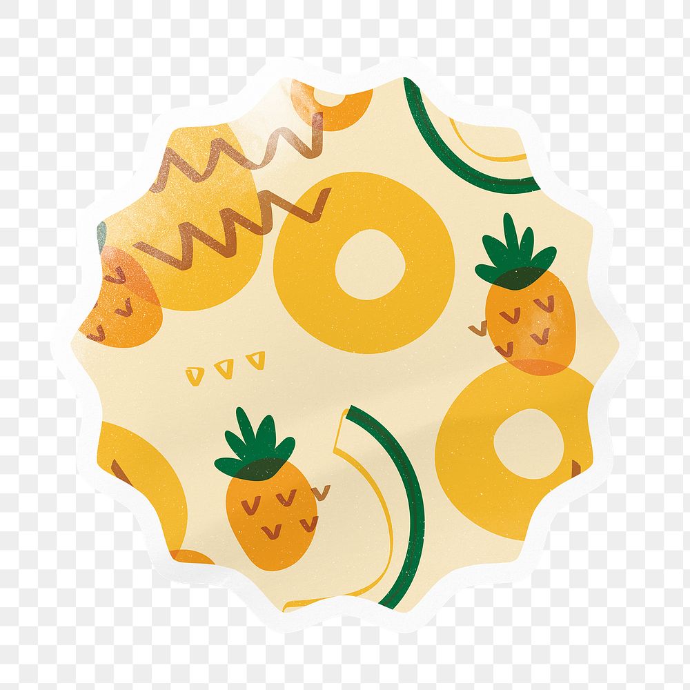 Tropical pineapple png pattern starburst badge sticker on transparent background