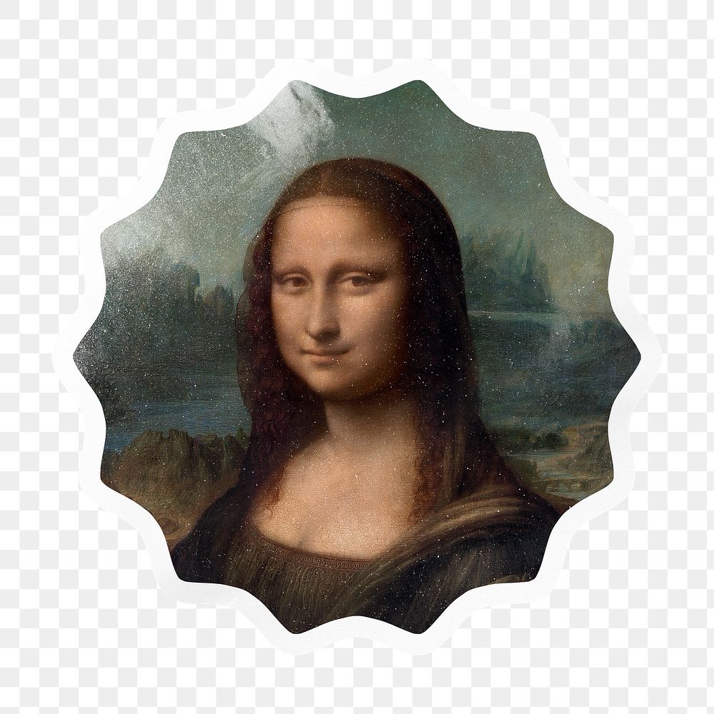 Mona Lisa png starburst badge sticker on transparent background, remixed by rawpixel