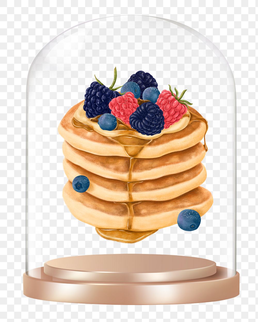 Mixed berry pancakes png glass dome sticker, dessert concept art, transparent background