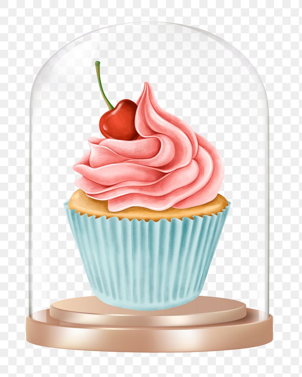 Cherry cupcake png glass dome sticker, dessert concept art, transparent background