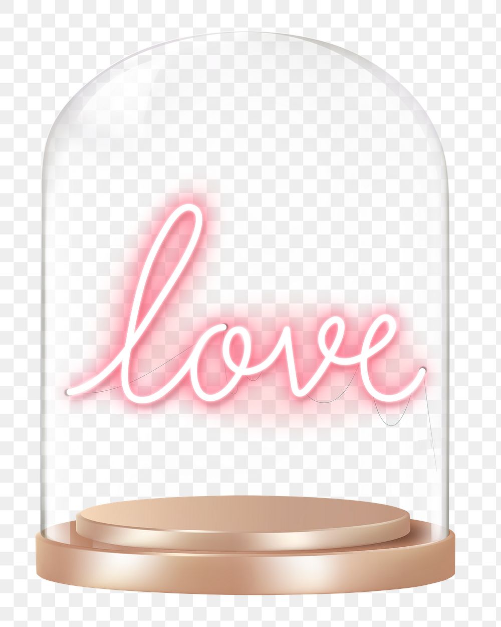 Love png glass dome sticker, neon typography, Valentine's Day concept art, transparent background