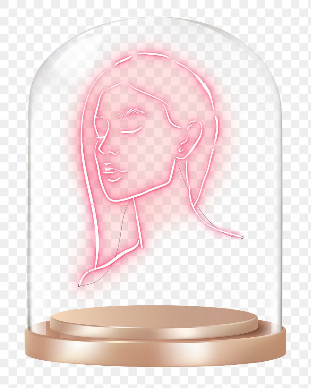 Neon woman portrait png glass dome sticker, beauty concept art, transparent background