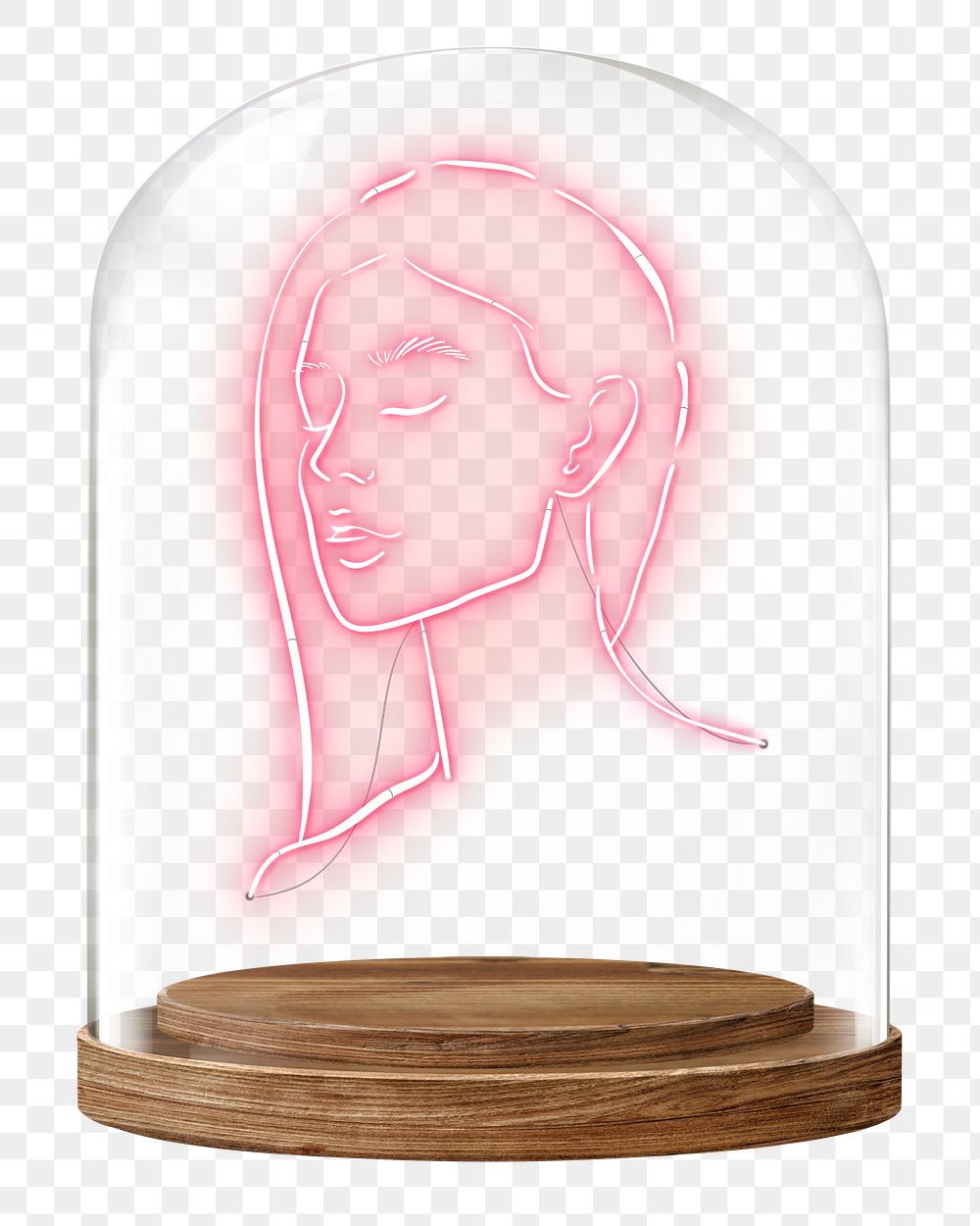 Neon woman portrait png glass dome sticker, beauty concept art, transparent background