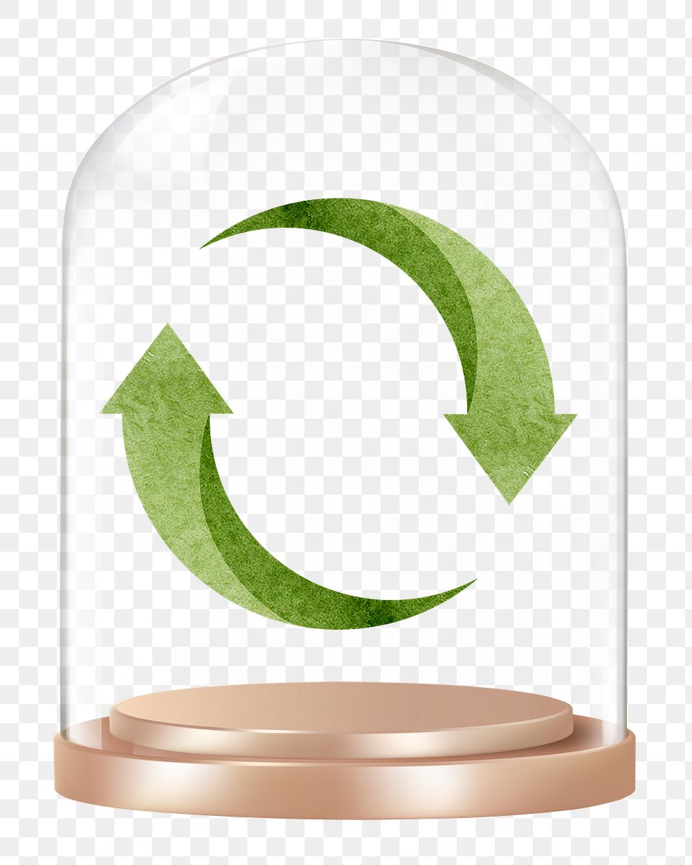 Recycle symbol png glass dome sticker, environment concept art, transparent background