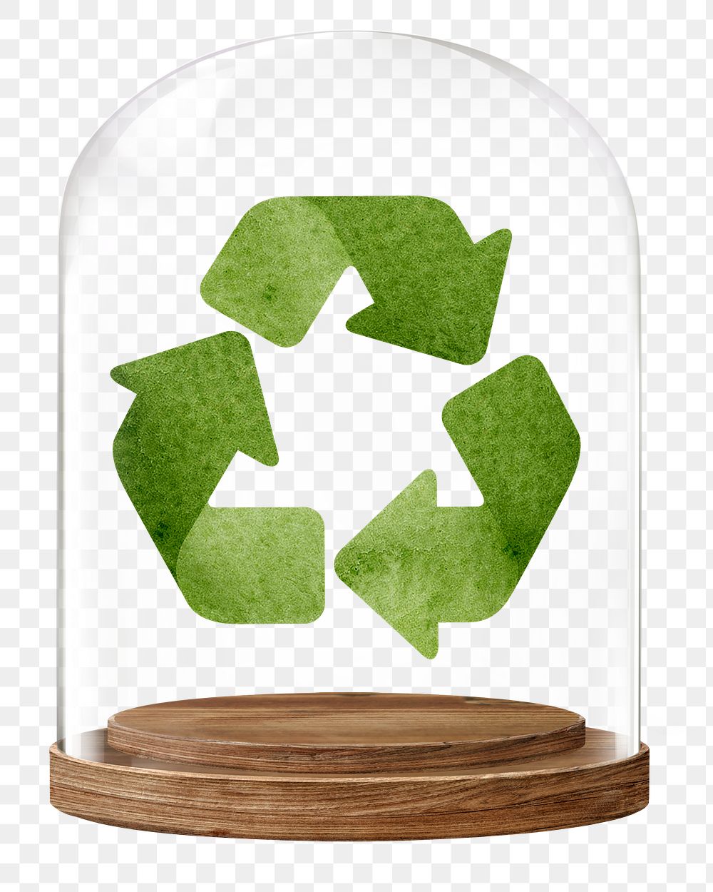 Recycle symbol png glass dome sticker, environment concept art, transparent background