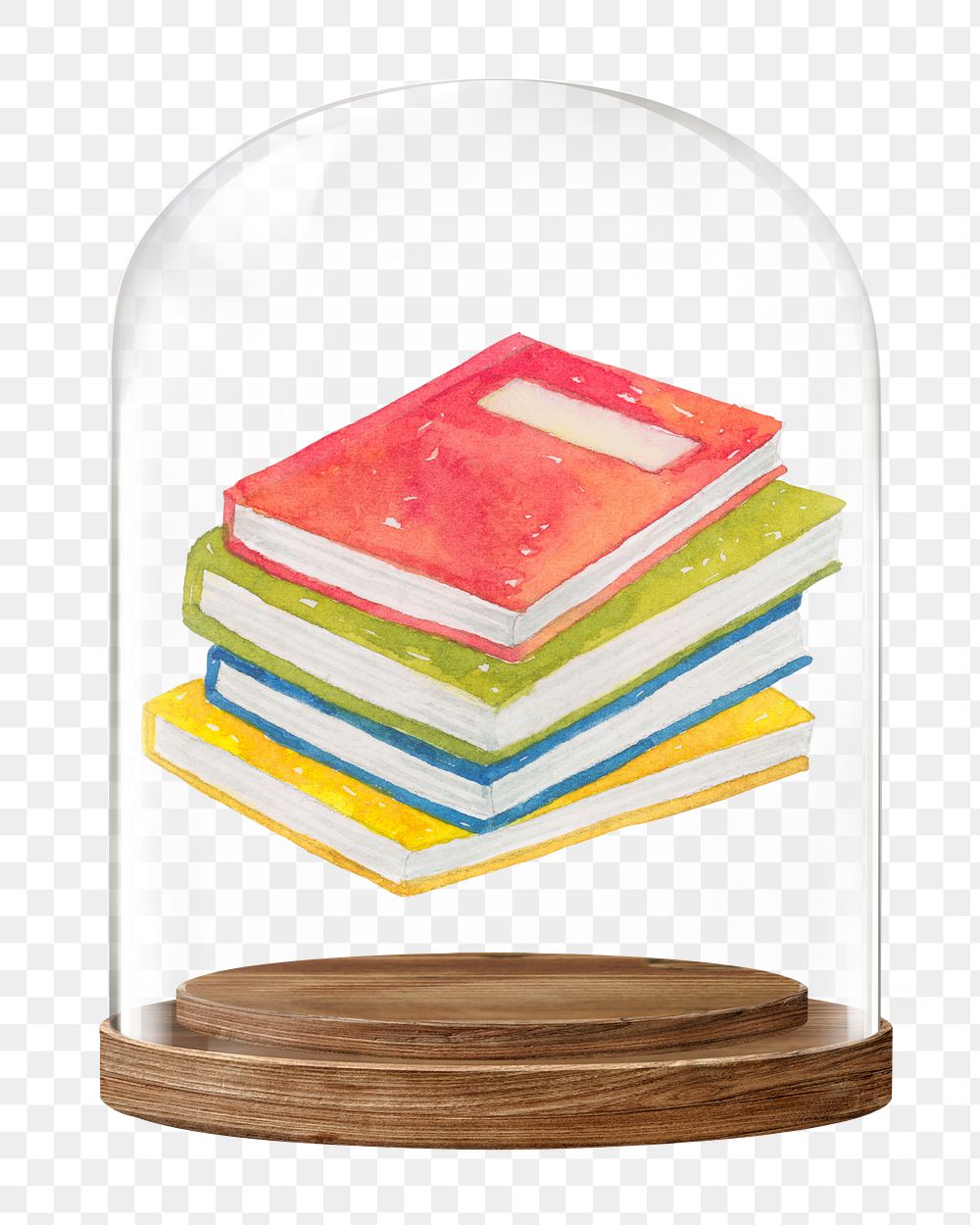 Watercolor books png glass dome sticker, education concept art, transparent background