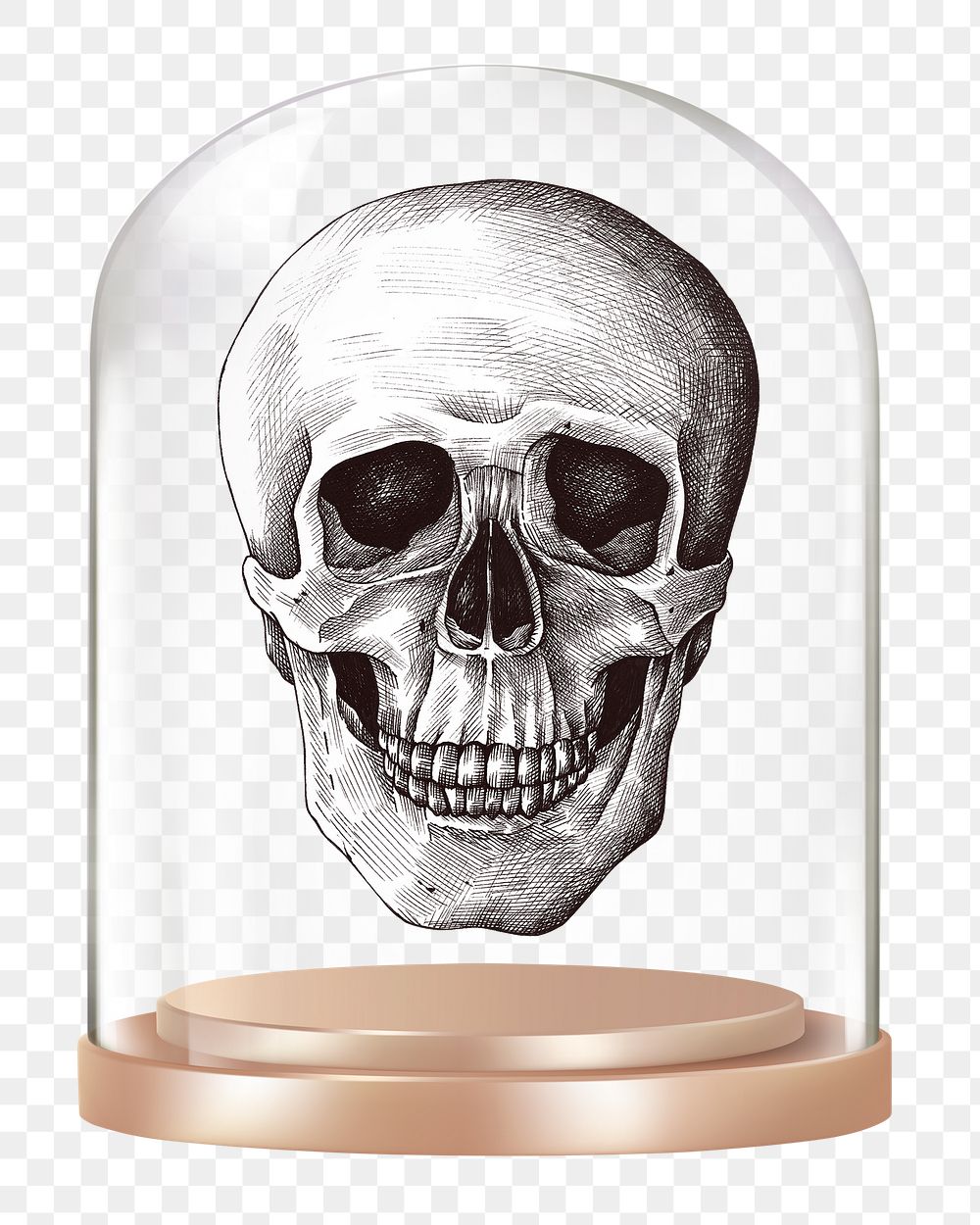 Human skull png glass dome sticker, medical concept art, transparent background
