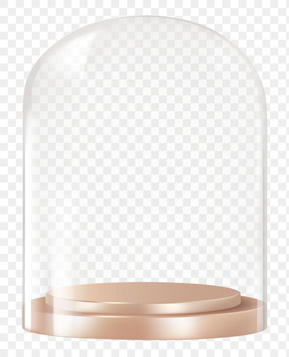 Glass cloche png sticker, product backdrop with rose gold base on transparent background