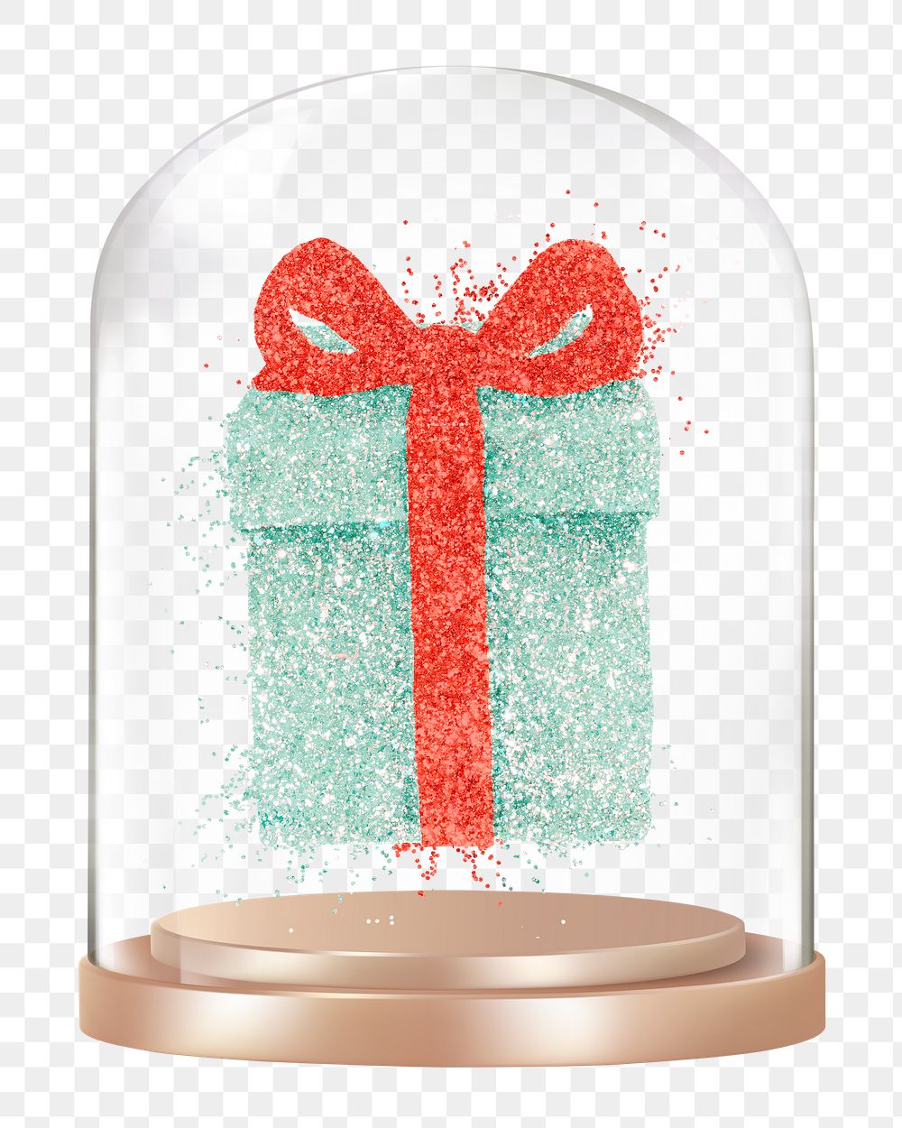 Glittery gift box png glass dome sticker, Christmas concept art, transparent background