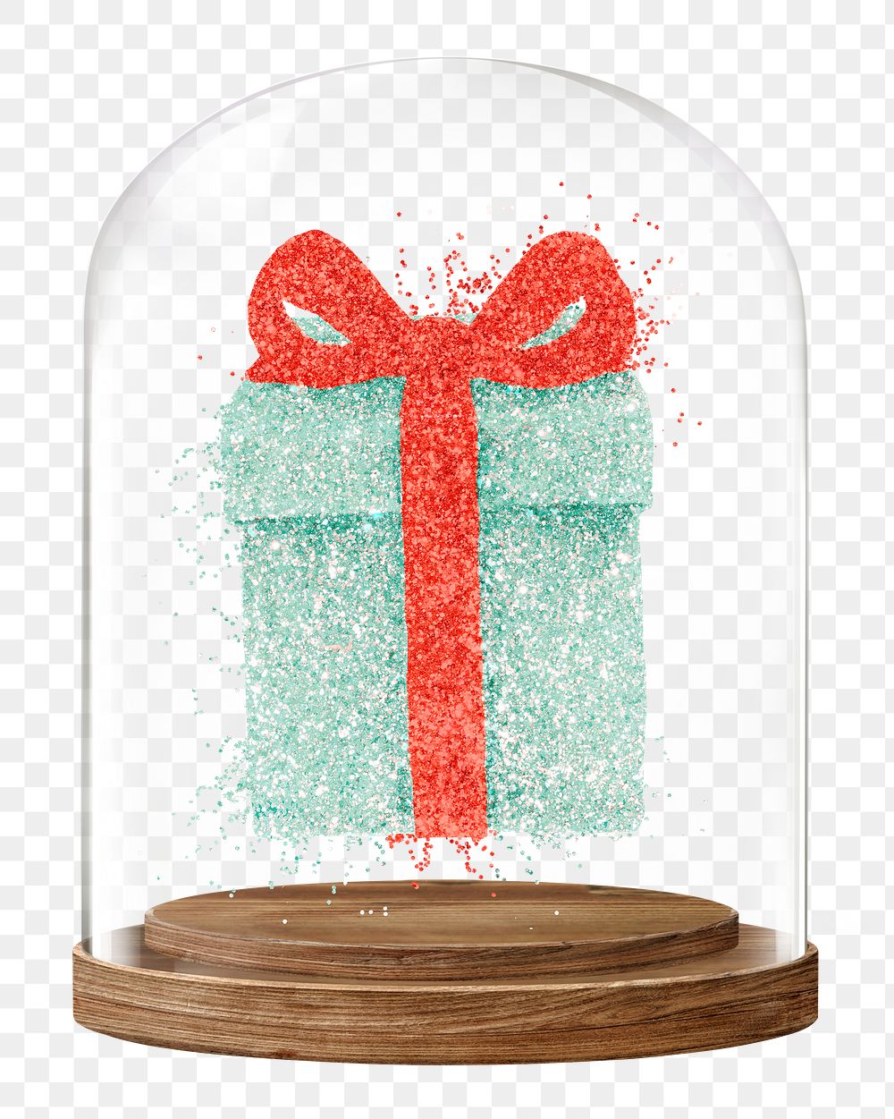 Glittery gift box png glass dome sticker, Christmas concept art, transparent background