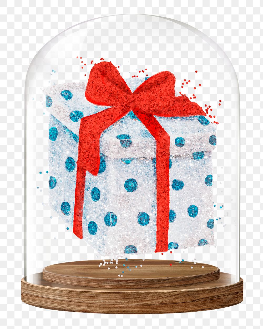 Glittery gift box png glass dome sticker, Christmas concept art, transparent background