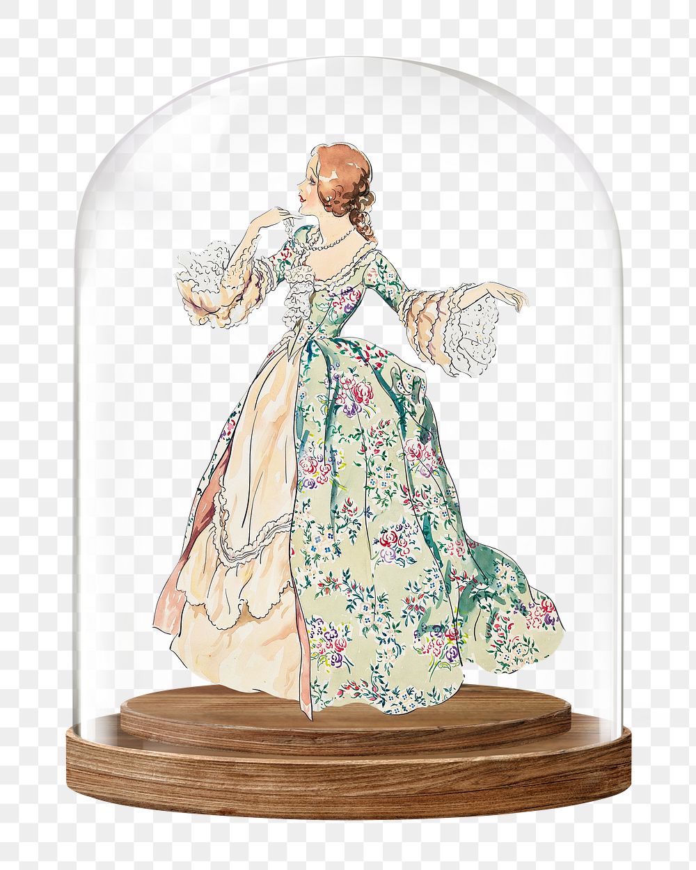 Victorian woman png glass dome sticker, vintage fashion concept art, transparent background