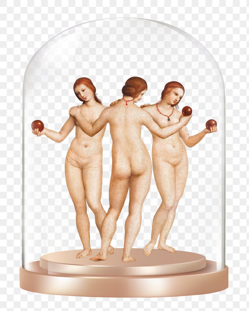 Three Graces png nude women in glass dome, famous painting remixed by rawpixel, transparent background