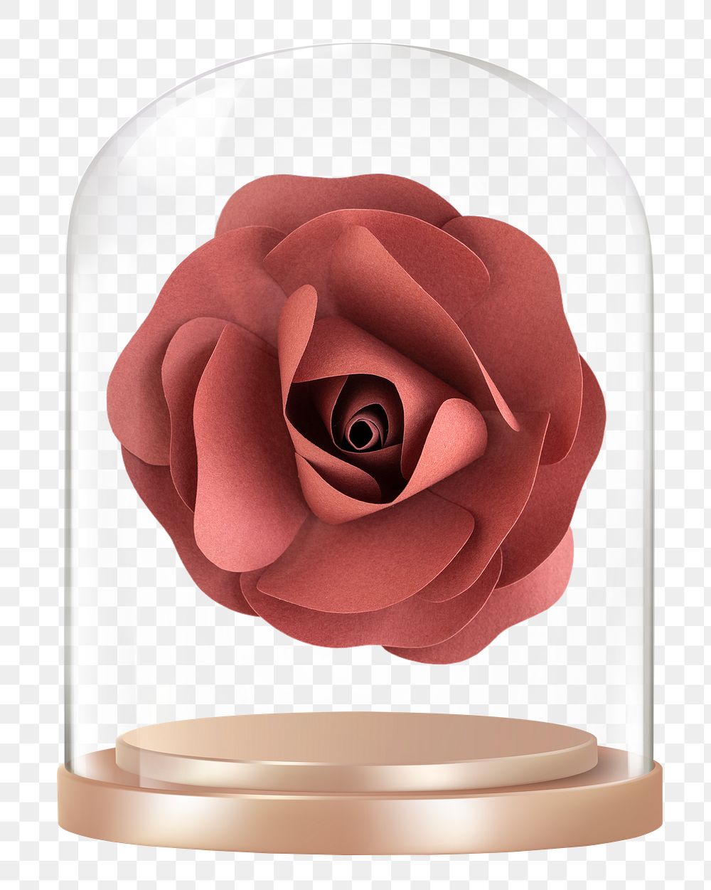 Paper rose png glass dome sticker, Valentine's concept art, transparent background
