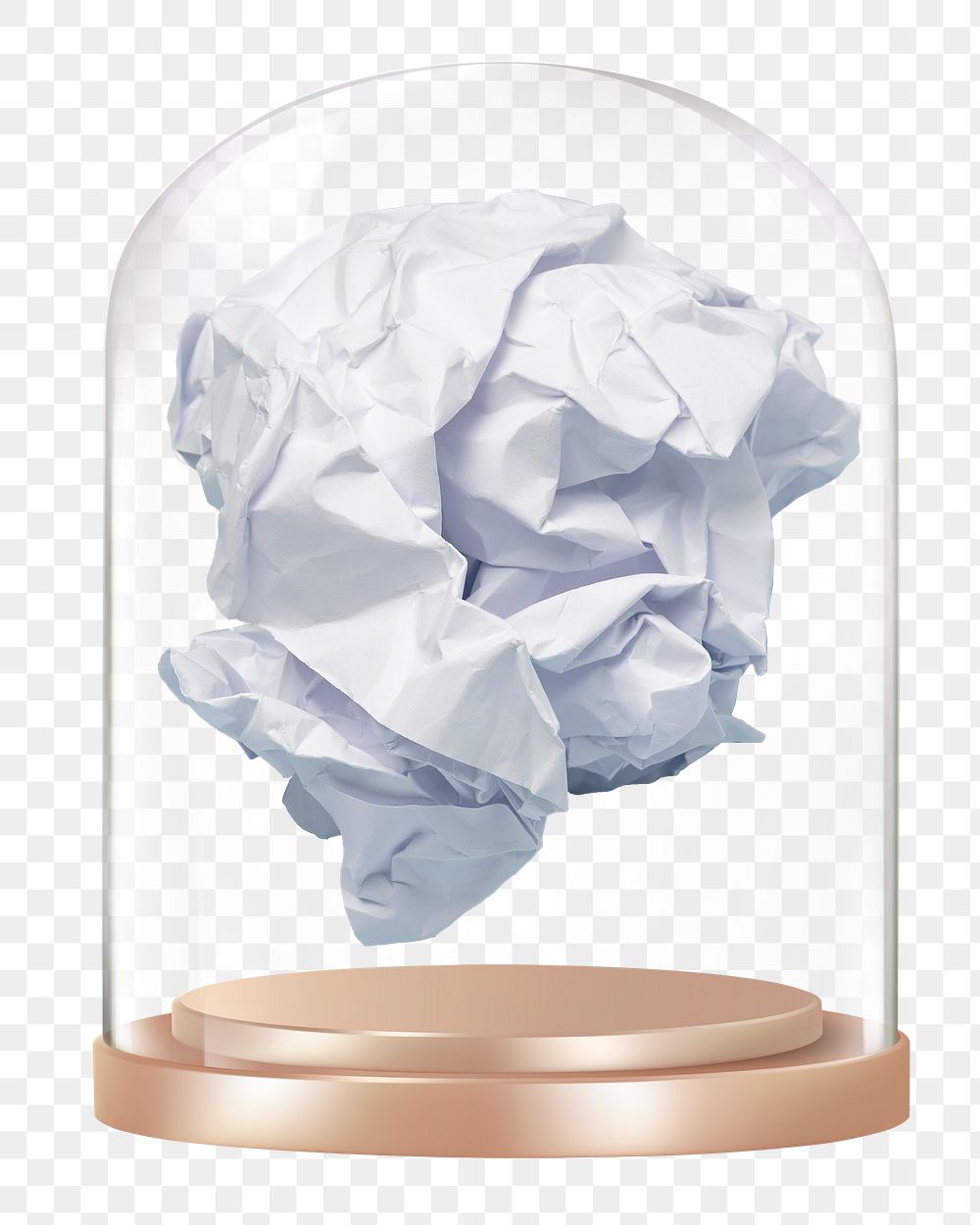 Crumpled paper png glass dome sticker, writer's block concept art, transparent background