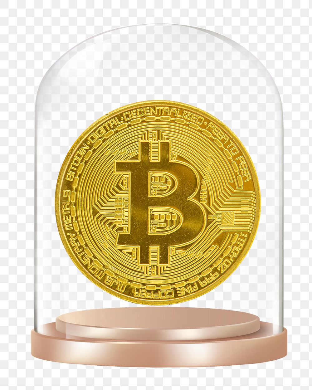 Bitcoin cryptocurrency png glass dome sticker, finance concept art, transparent background