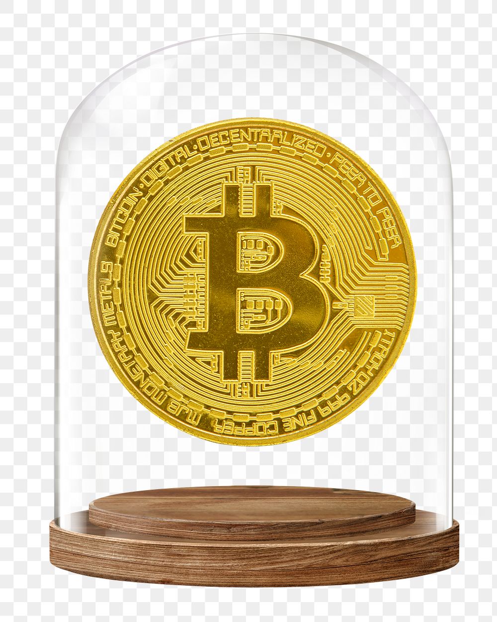 Bitcoin cryptocurrency png glass dome sticker, finance concept art, transparent background