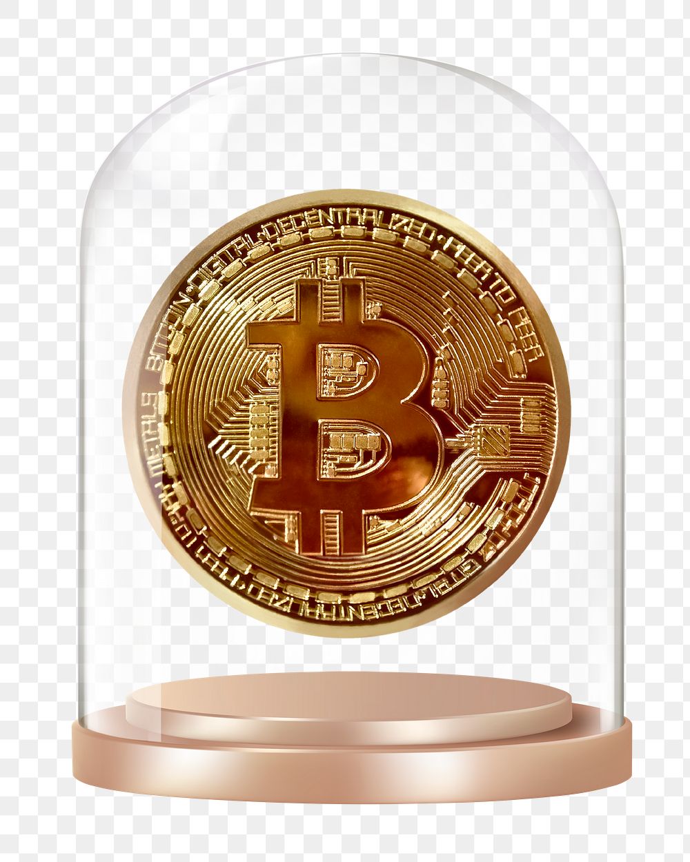 Bitcoin cryptocurrency png glass dome sticker, finance concept art, transparent background