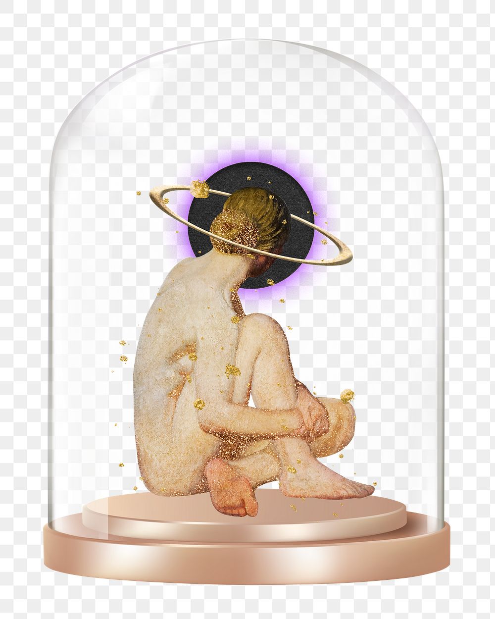 Nude woman png angel halo glass dome sticker,  transparent background