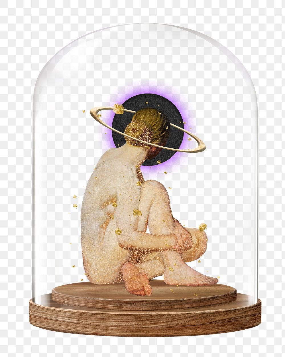 Nude woman png angel halo glass dome sticker,  transparent background